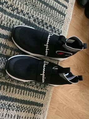 Champion Black Sock-Style Slip-On Sneakers with White Accents